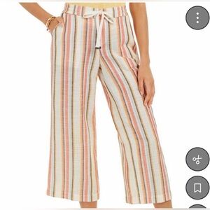 Old Navy Women's Linen Blend PullOn Sz M Pants Blue/Pink Wide Leg Casual Summer